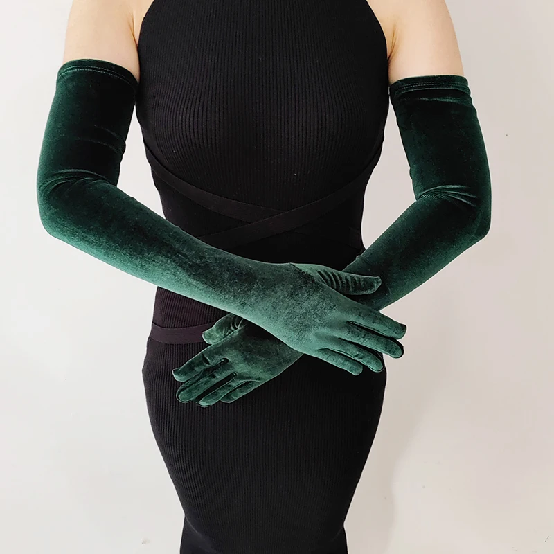 44cm 52cm 65cm Autumn Winter Warm Women Banquet Opera Solid Long Gold Velvet Gloves Retro Elegant Soft Tight Not Bloated Elastic