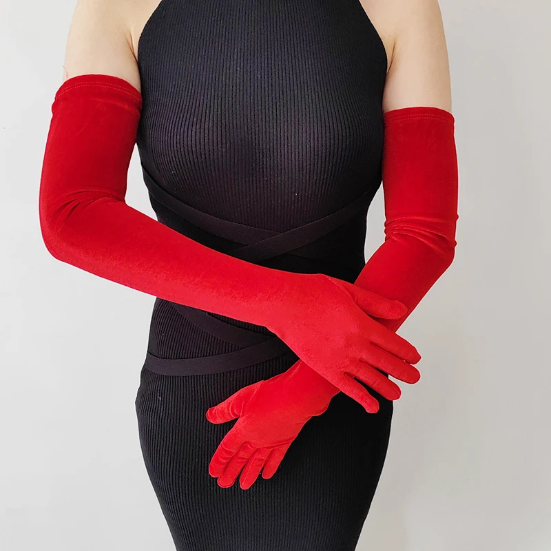 44cm 52cm 65cm Autumn Winter Warm Women Banquet Opera Solid Long Gold Velvet Gloves Retro Elegant Soft Tight Not Bloated Elastic