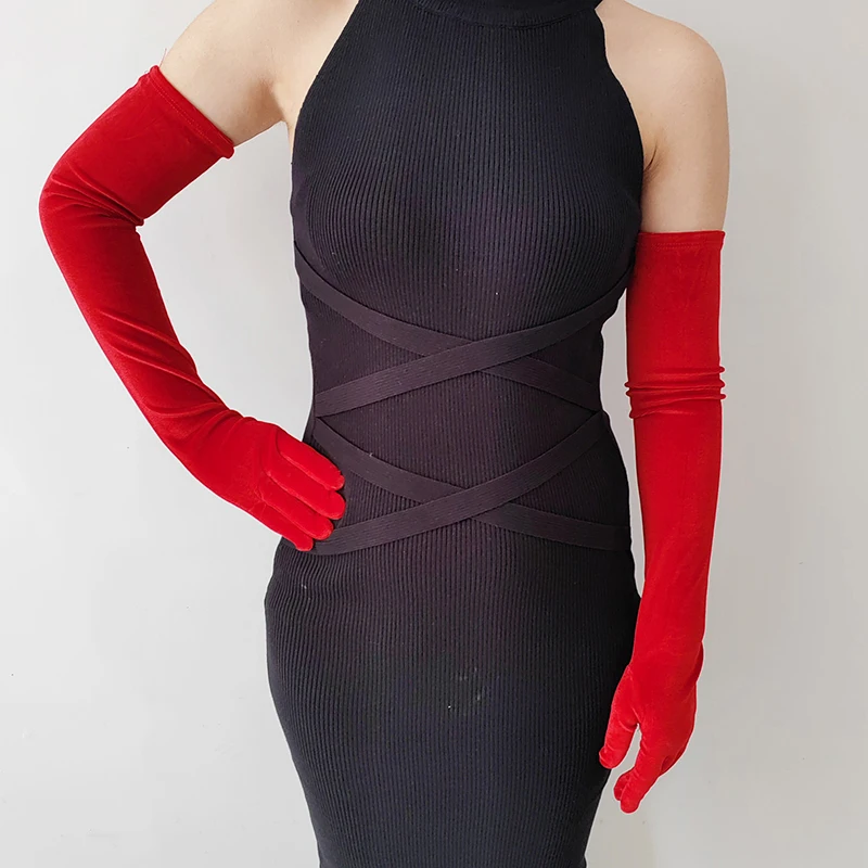 44cm 52cm 65cm Autumn Winter Warm Women Banquet Opera Solid Long Gold Velvet Gloves Retro Elegant Soft Tight Not Bloated Elastic
