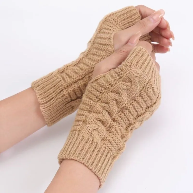 Women Twist Pattern Crochet Knit Fingerless Gloves Faux Wool Hand Warmers Stylish Knitting Arm Mittens Ladies Winter Gloves 2026