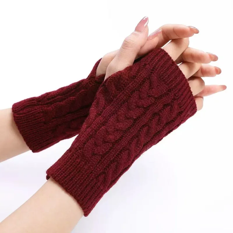 Women Twist Pattern Crochet Knit Fingerless Gloves Faux Wool Hand Warmers Stylish Knitting Arm Mittens Ladies Winter Gloves 2026