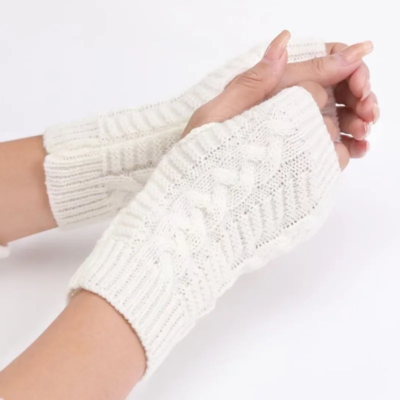 Women Twist Pattern Crochet Knit Fingerless Gloves Faux Wool Hand Warmers Stylish Knitting Arm Mittens Ladies Winter Gloves 2026
