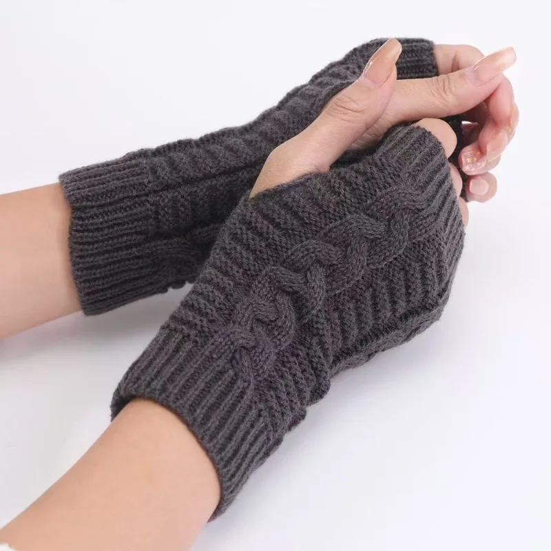 Women Twist Pattern Crochet Knit Fingerless Gloves Faux Wool Hand Warmers Stylish Knitting Arm Mittens Ladies Winter Gloves 2026