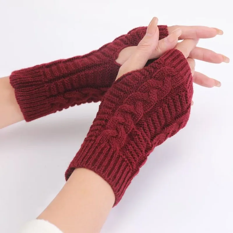 Women Twist Pattern Crochet Knit Fingerless Gloves Faux Wool Hand Warmers Stylish Knitting Arm Mittens Ladies Winter Gloves 2026