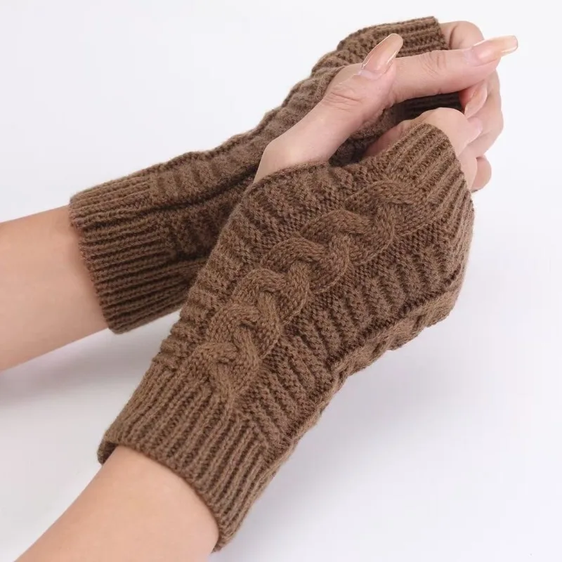 Women Twist Pattern Crochet Knit Fingerless Gloves Faux Wool Hand Warmers Stylish Knitting Arm Mittens Ladies Winter Gloves 2026