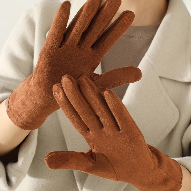Women Autumn Winter Thin Not Bloated Suede Gloves Winter Keep Warm Touch Screen Elasticity Windproof Elasticity