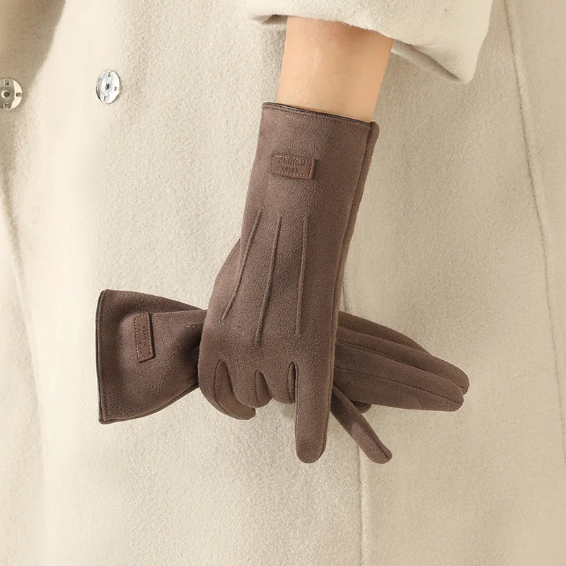 Women Autumn Winter Thin Not Bloated Suede Gloves Winter Keep Warm Touch Screen Elasticity Windproof Elasticity