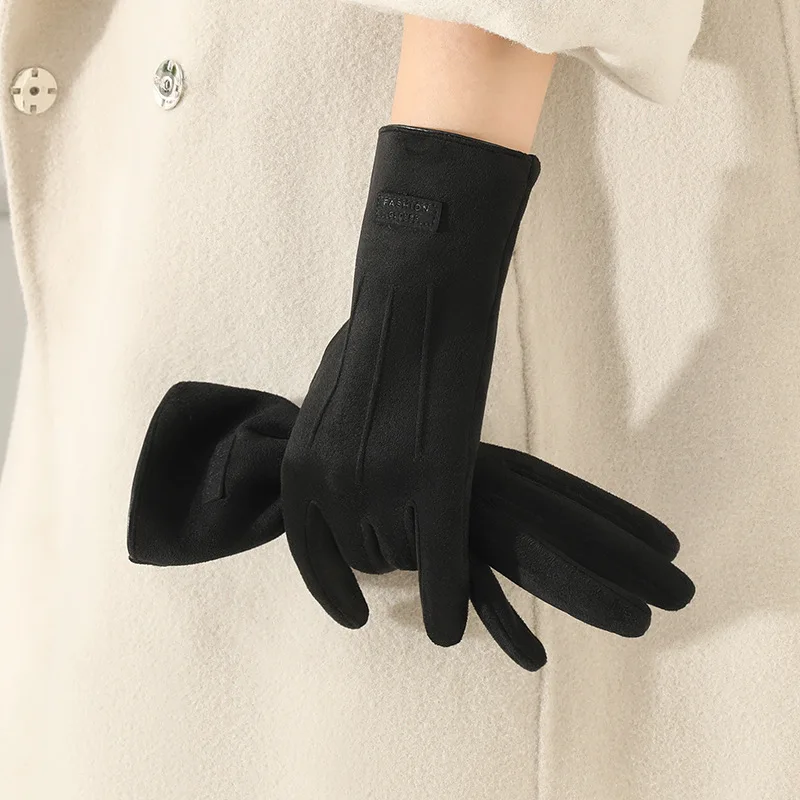 Women Autumn Winter Thin Not Bloated Suede Gloves Winter Keep Warm Touch Screen Elasticity Windproof Elasticity