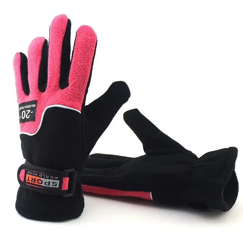 1 Pair Full Finger Fleece Gloves Men's and Women's Winter Outdoor Windproof Warm Gloves Suitable for Riding, Fishing, Skiing
