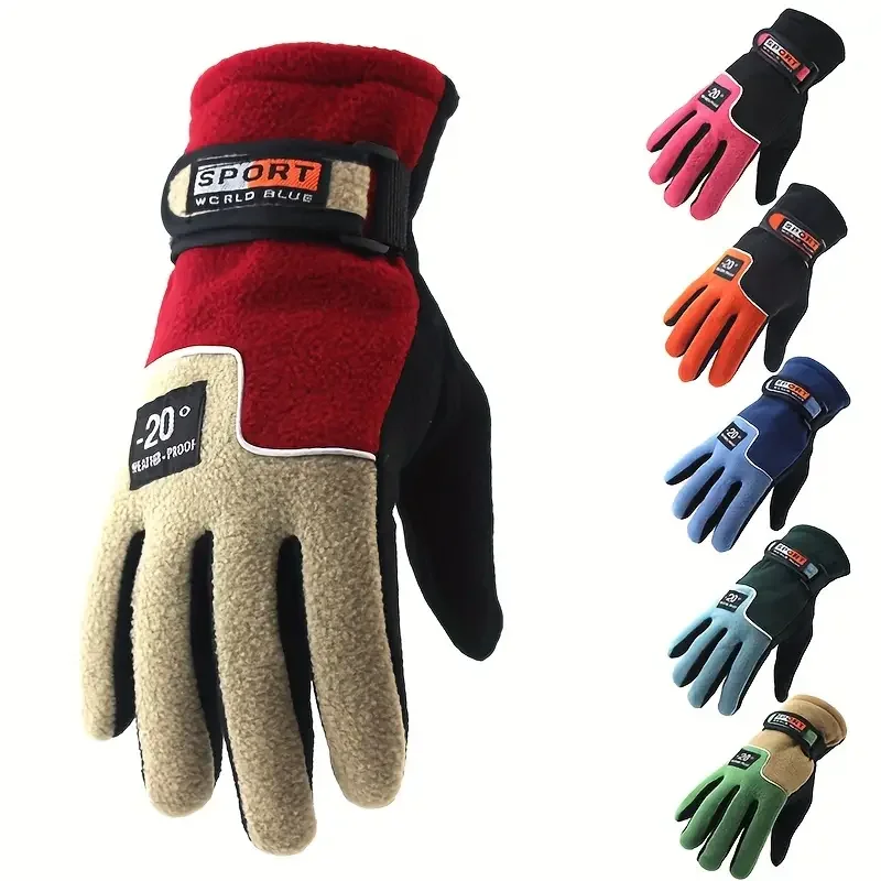 1 Pair Full Finger Fleece Gloves Men's and Women's Winter Outdoor Windproof Warm Gloves Suitable for Riding, Fishing, Skiing