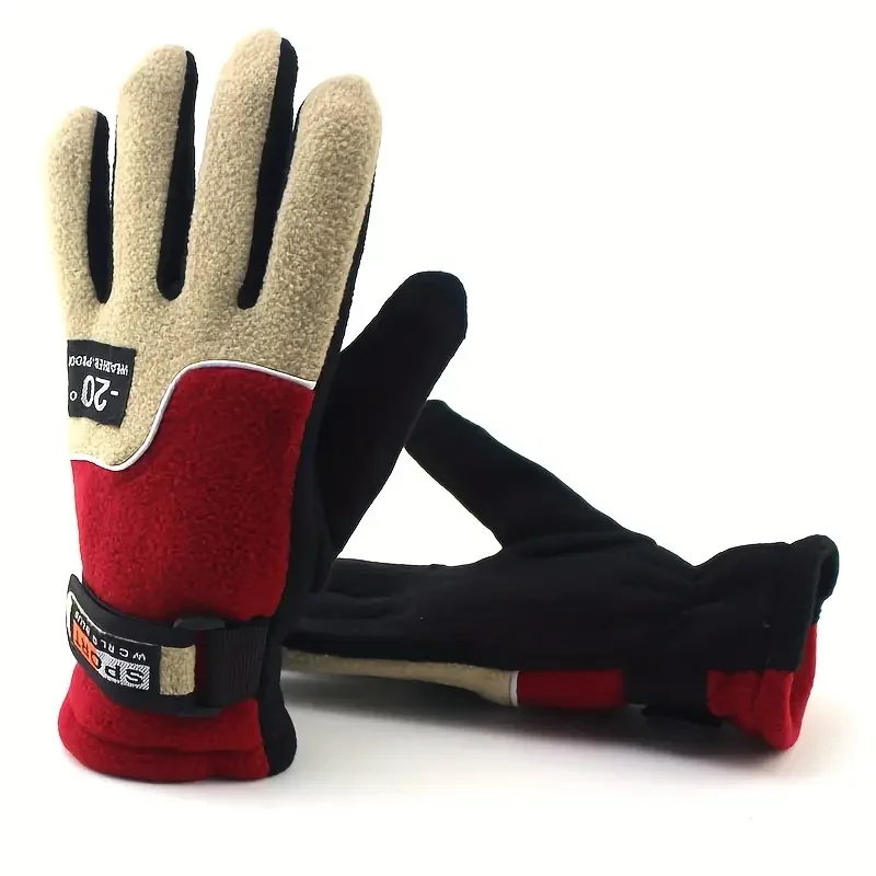 1 Pair Full Finger Fleece Gloves Men's and Women's Winter Outdoor Windproof Warm Gloves Suitable for Riding, Fishing, Skiing