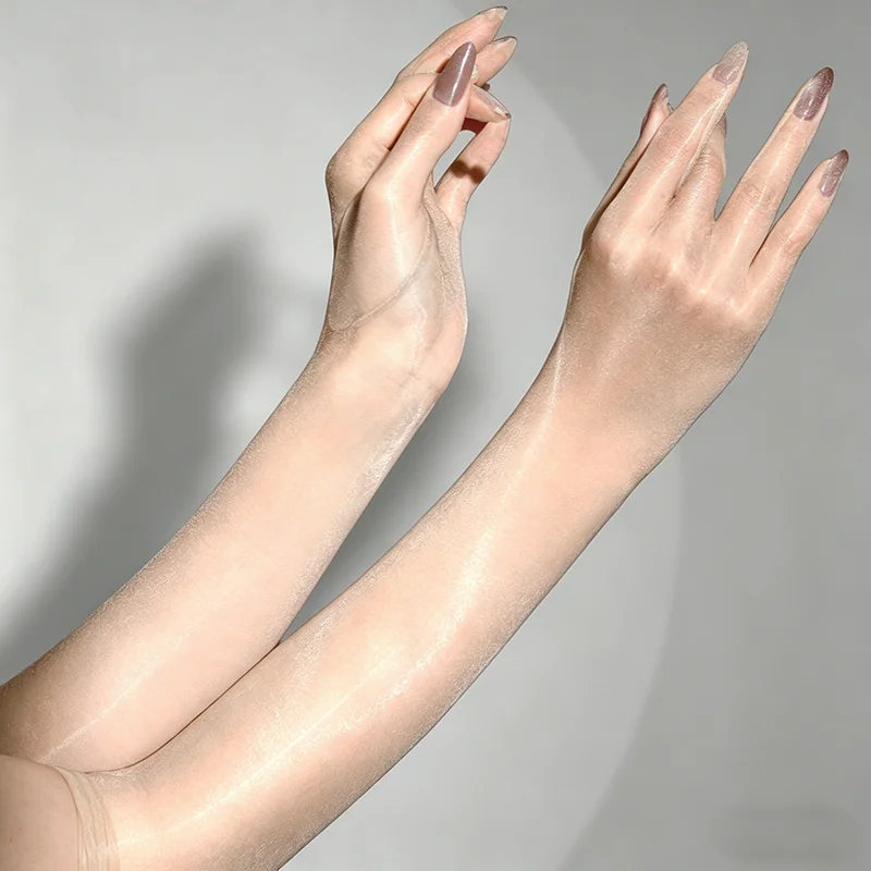 Ultra-thin Sexy Oil Glossy Shiny High Elasticity Solid Nylon Long Five-Finger Gloves Women Aurora Tights Stockings Mittens