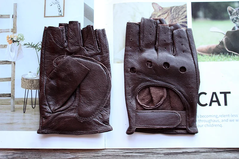 Fashion New Women's Sheepskin Half-Finger Gloves Thin Hollow Unlined Breathable Leather Outdoor Driving Color Gloves Summer