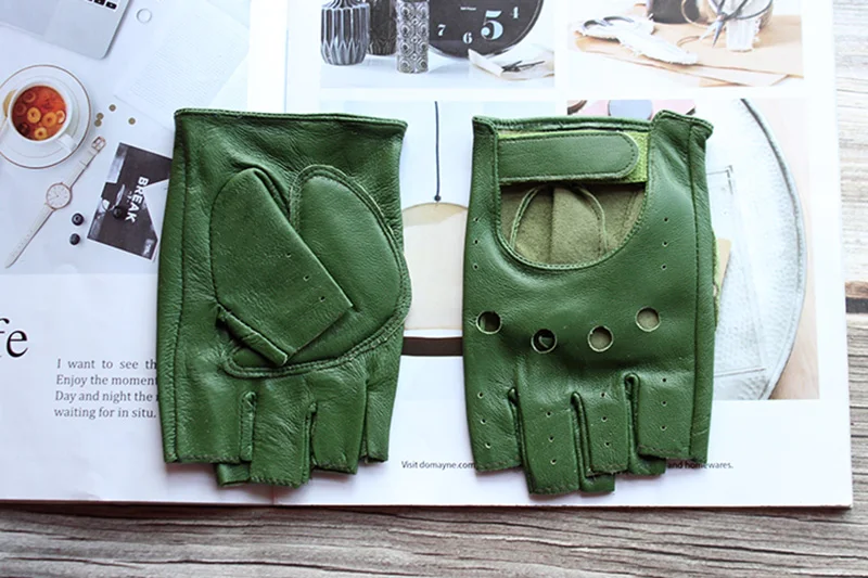 Fashion New Women's Sheepskin Half-Finger Gloves Thin Hollow Unlined Breathable Leather Outdoor Driving Color Gloves Summer