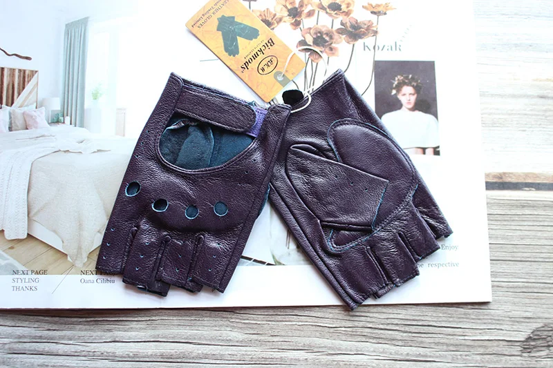 Fashion New Women's Sheepskin Half-Finger Gloves Thin Hollow Unlined Breathable Leather Outdoor Driving Color Gloves Summer