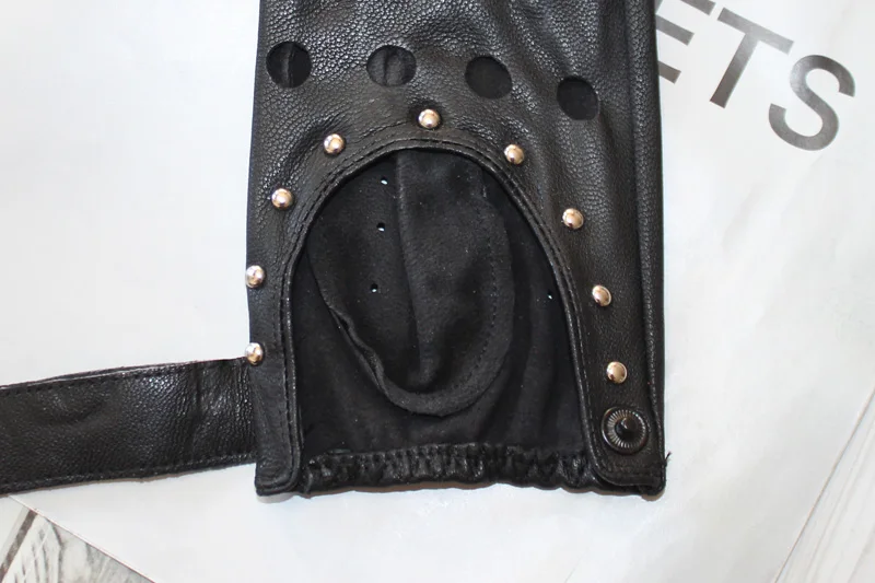 Fashion New Women's Sheepskin Half-Finger Gloves Thin Hollow Unlined Breathable Leather Outdoor Driving Color Gloves Summer