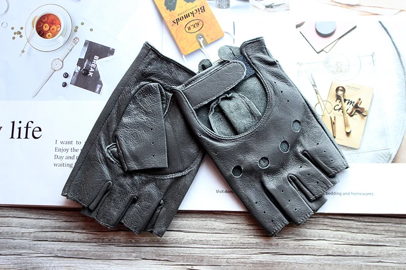 Fashion New Women's Sheepskin Half-Finger Gloves Thin Hollow Unlined Breathable Leather Outdoor Driving Color Gloves Summer