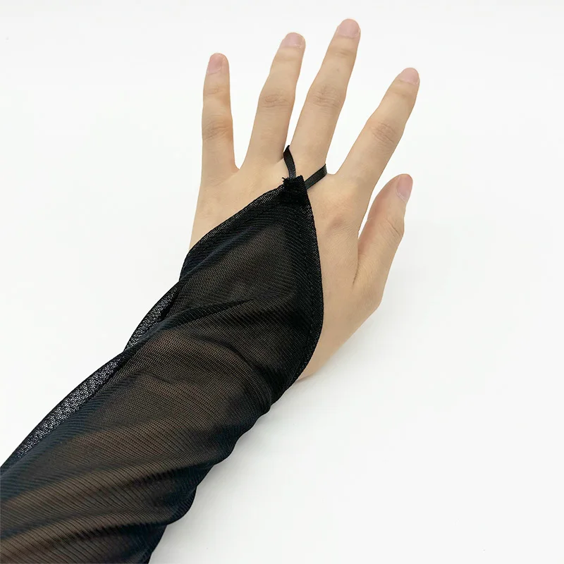 Women Sexy 48cm Transparent Mesh Hook Finger Gloves Elasticity Soft Solid Long Fingerless Cosplay Party Show Accessories