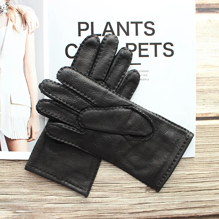 New Women's Deerskin Gloves Leather Color Fashion Wool Knitted Lining Hand-Stitched Outdoor Driving and Cycling Warm Gloves