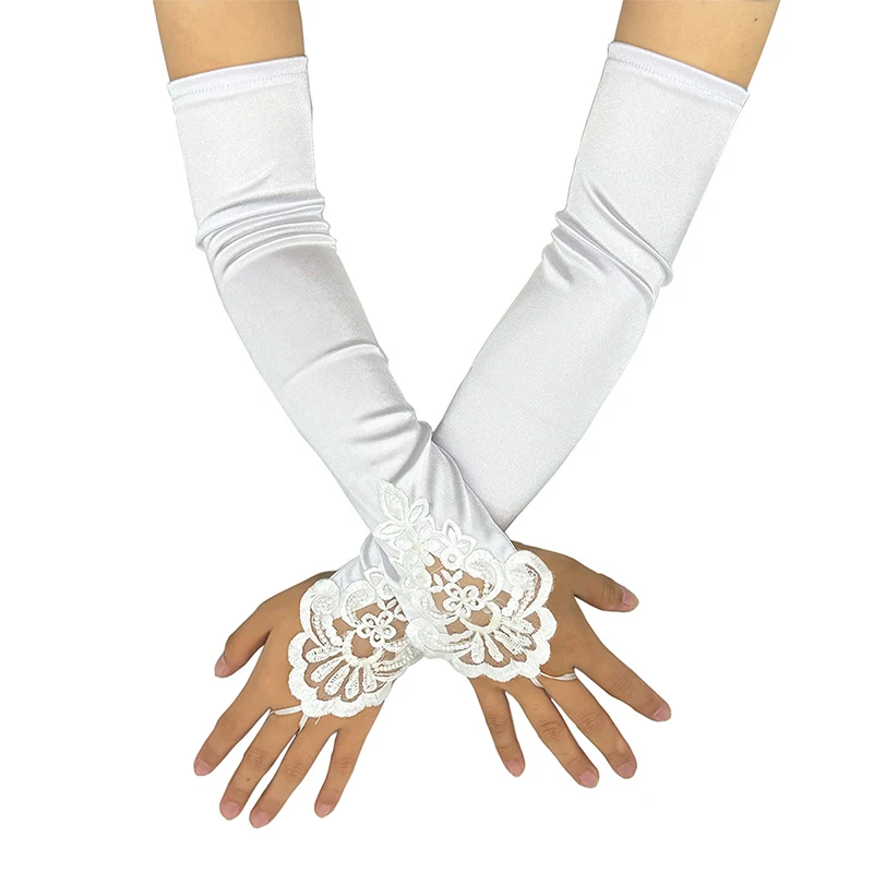 Women Satin Hook Finger Long Fingerless Gloves Retro Style Opera Evening Dress Accessories Etiquette High Elasticity Wedding