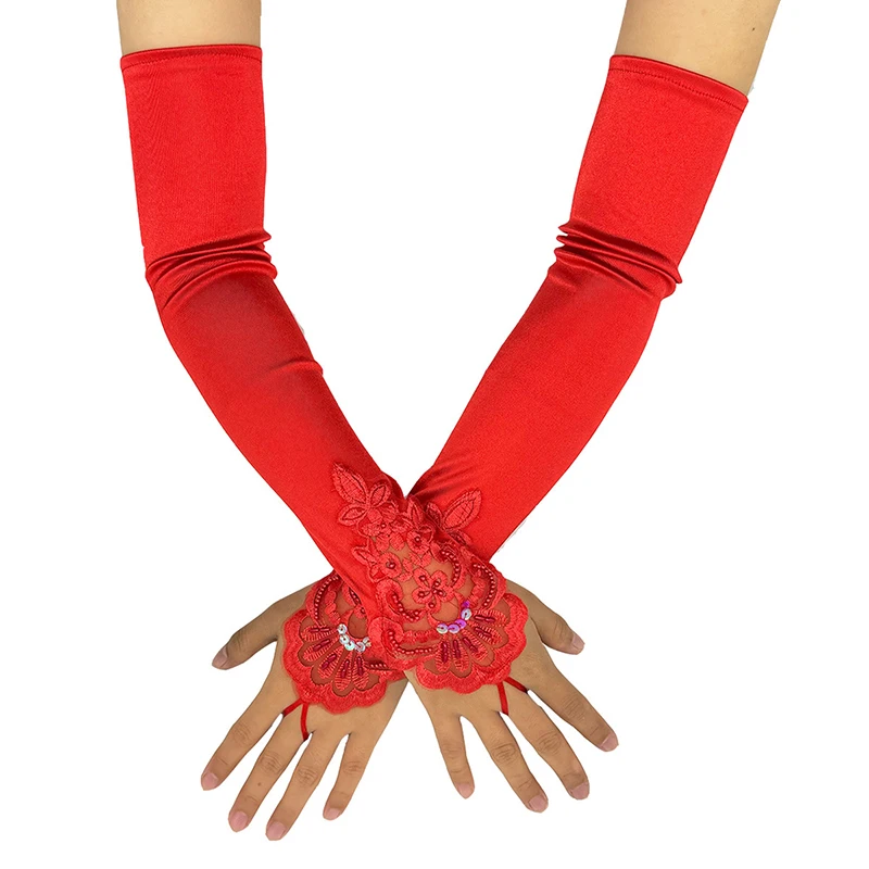 Women Satin Hook Finger Long Fingerless Gloves Retro Style Opera Evening Dress Accessories Etiquette High Elasticity Wedding