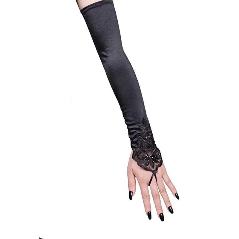 Women Satin Hook Finger Long Fingerless Gloves Retro Style Opera Evening Dress Accessories Etiquette High Elasticity Wedding