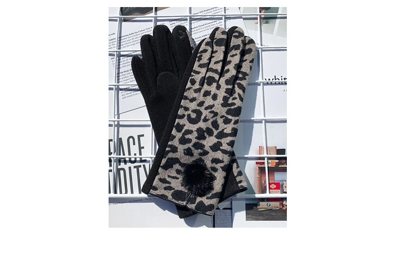Winter New Fashion Sexy Opening Design Leopard Print Gloves Women Touch Screen Warm Full Finger Gloves Elegant Soft Mittens G083
