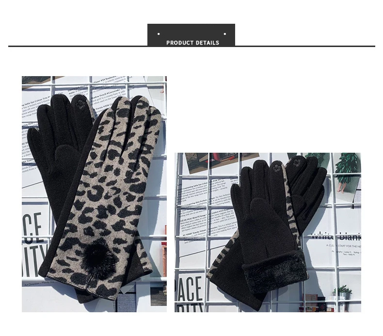Winter New Fashion Sexy Opening Design Leopard Print Gloves Women Touch Screen Warm Full Finger Gloves Elegant Soft Mittens G083