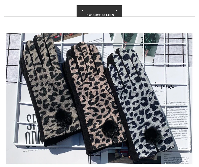 Winter New Fashion Sexy Opening Design Leopard Print Gloves Women Touch Screen Warm Full Finger Gloves Elegant Soft Mittens G083