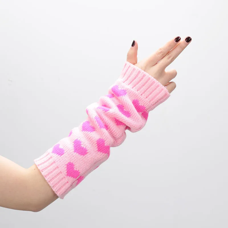 1 Pair Women Gloves Japanese Kawaii Lolita Arm Sleeve Girl Arm Crochet Knitting Gothic Heart Warm Fingerless Warmer Winter Glove