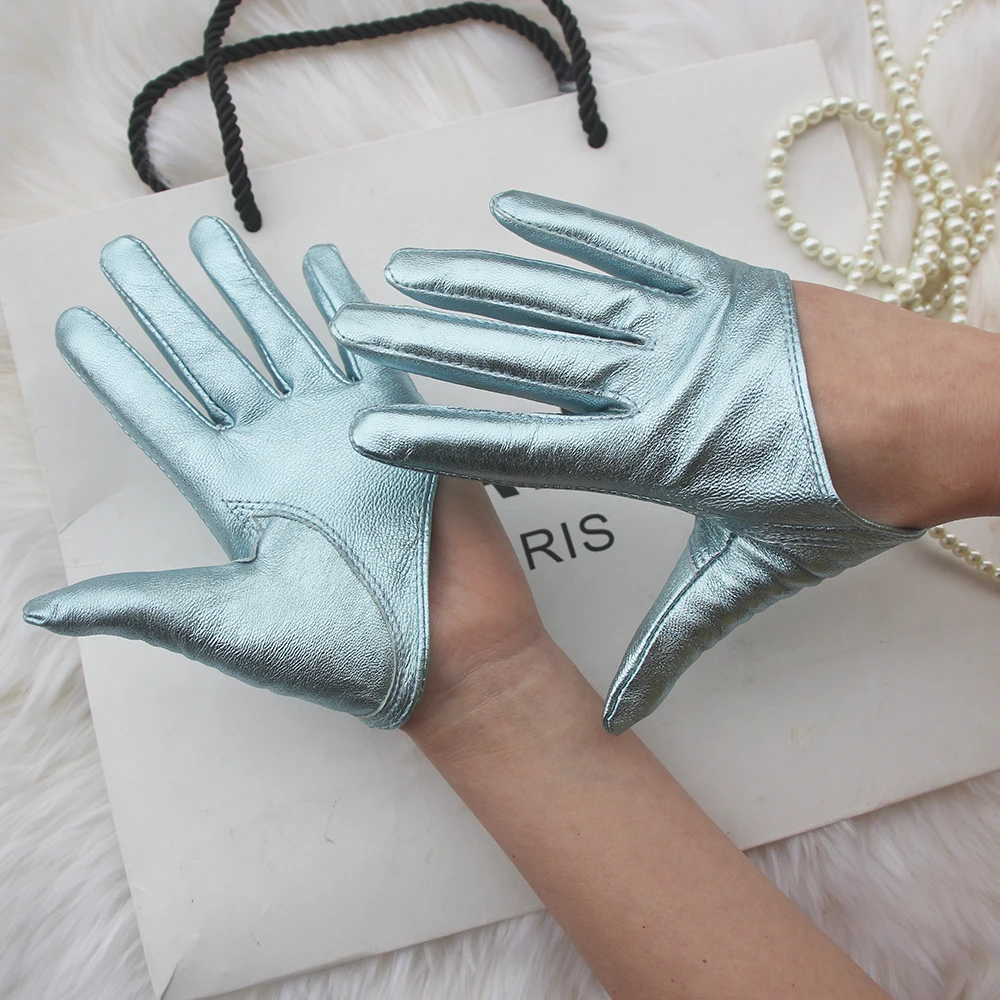 Women's Runway Patent Leather Gloves Men's Half Palm Glove Fashion Female Performance Dancing Party Genuine Leather Sexy Glove