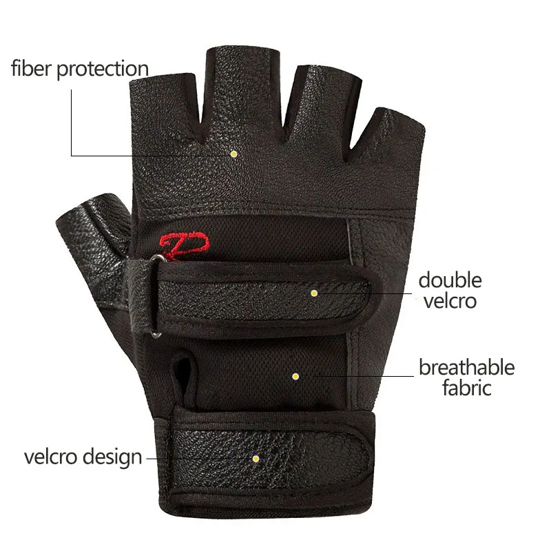 Men's Half Finger Leather Fitness Gloves Bike Sport Gloves Gym Exercise Men Black Rivets Punk Gloves