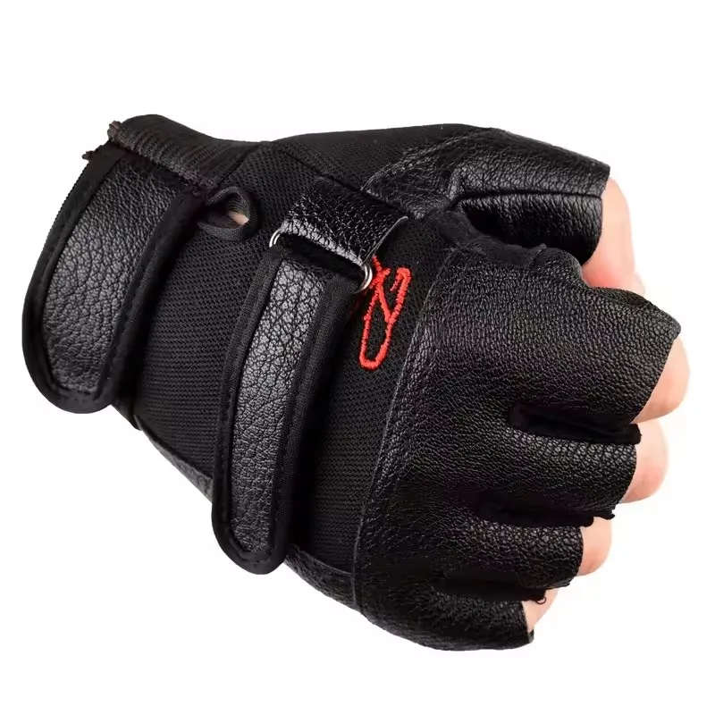 Men's Half Finger Leather Fitness Gloves Bike Sport Gloves Gym Exercise Men Black Rivets Punk Gloves