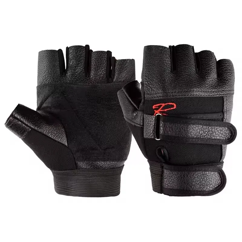Men's Half Finger Leather Fitness Gloves Bike Sport Gloves Gym Exercise Men Black Rivets Punk Gloves