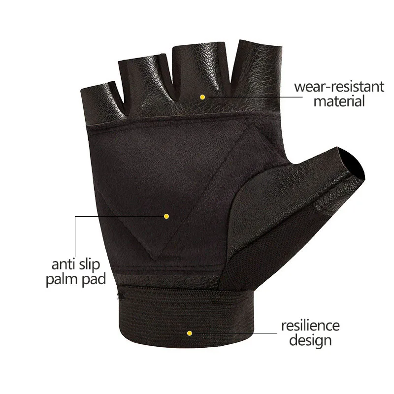 Men's Half Finger Leather Fitness Gloves Bike Sport Gloves Gym Exercise Men Black Rivets Punk Gloves