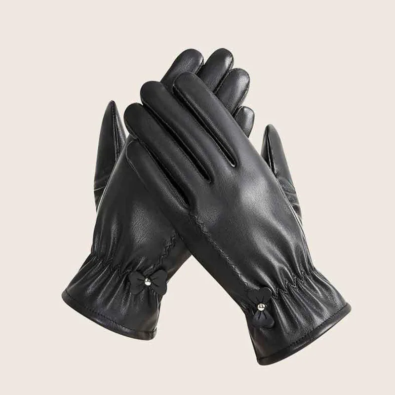 Winter Gloves For Women Genuine Leather Gloves Outdoor Cycling Black Real Sheepskin Keep Warm Driving Motorcycle Gloves
