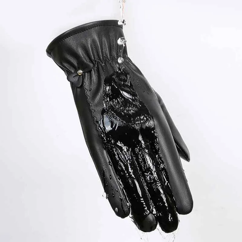 Winter Gloves For Women Genuine Leather Gloves Outdoor Cycling Black Real Sheepskin Keep Warm Driving Motorcycle Gloves
