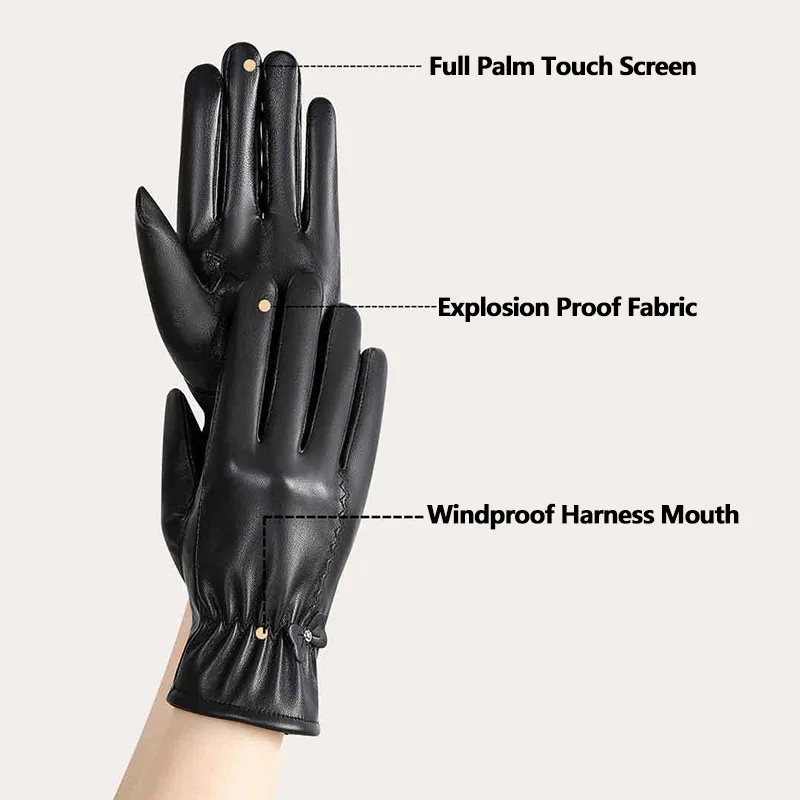 Winter Gloves For Women Genuine Leather Gloves Outdoor Cycling Black Real Sheepskin Keep Warm Driving Motorcycle Gloves