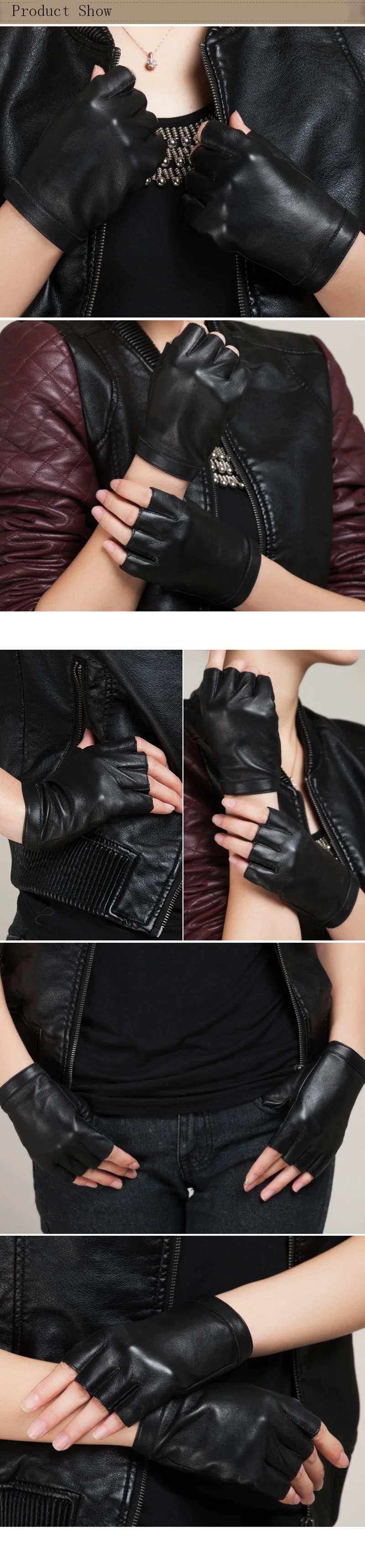 New Fashion High Quality Soft Women Men Half Finger Genuine Leather Motocycle Fingerless Sheepskin Gloves S74