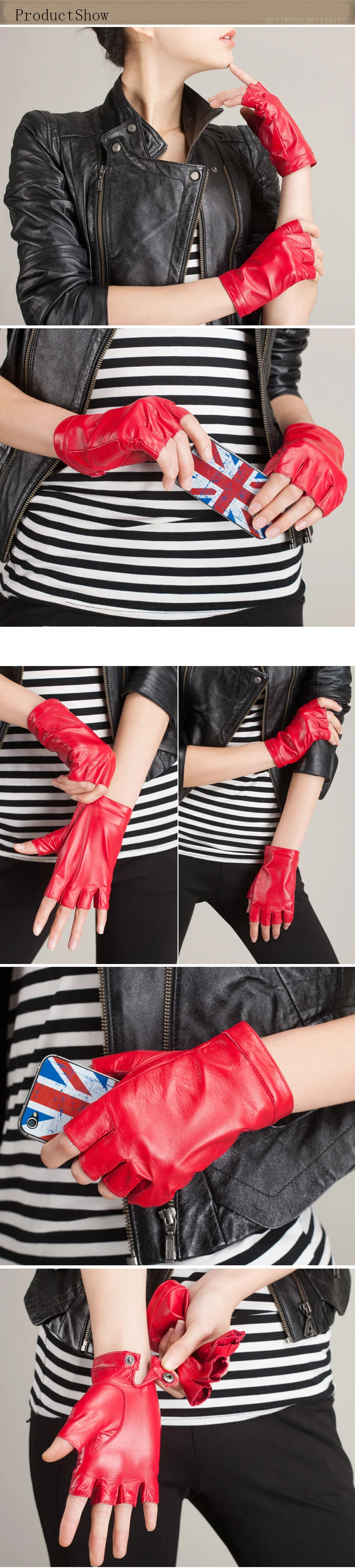 New Fashion High Quality Soft Women Men Half Finger Genuine Leather Motocycle Fingerless Sheepskin Gloves S74