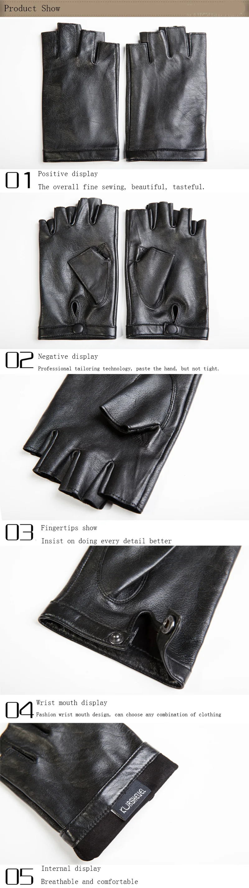New Fashion High Quality Soft Women Men Half Finger Genuine Leather Motocycle Fingerless Sheepskin Gloves S74