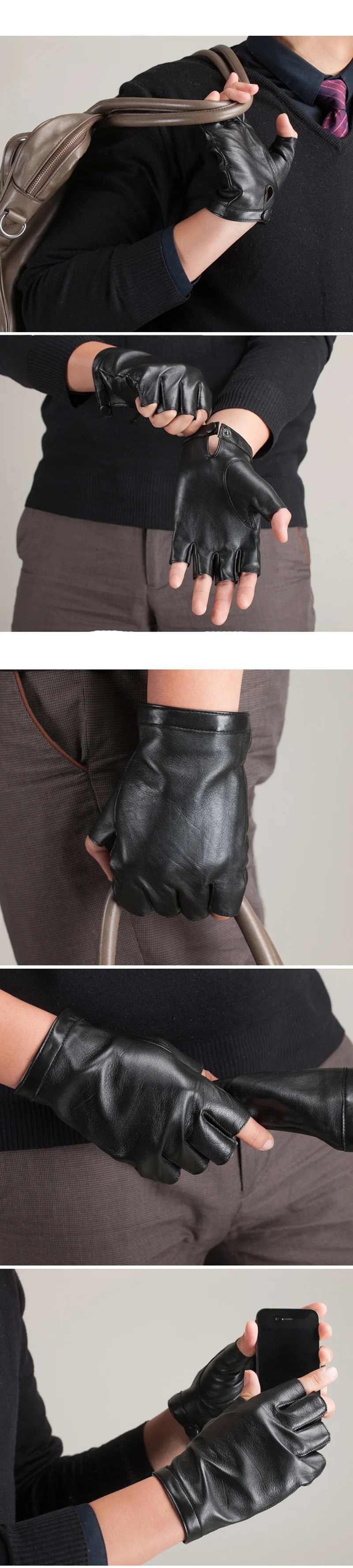 New Fashion High Quality Soft Women Men Half Finger Genuine Leather Motocycle Fingerless Sheepskin Gloves S74