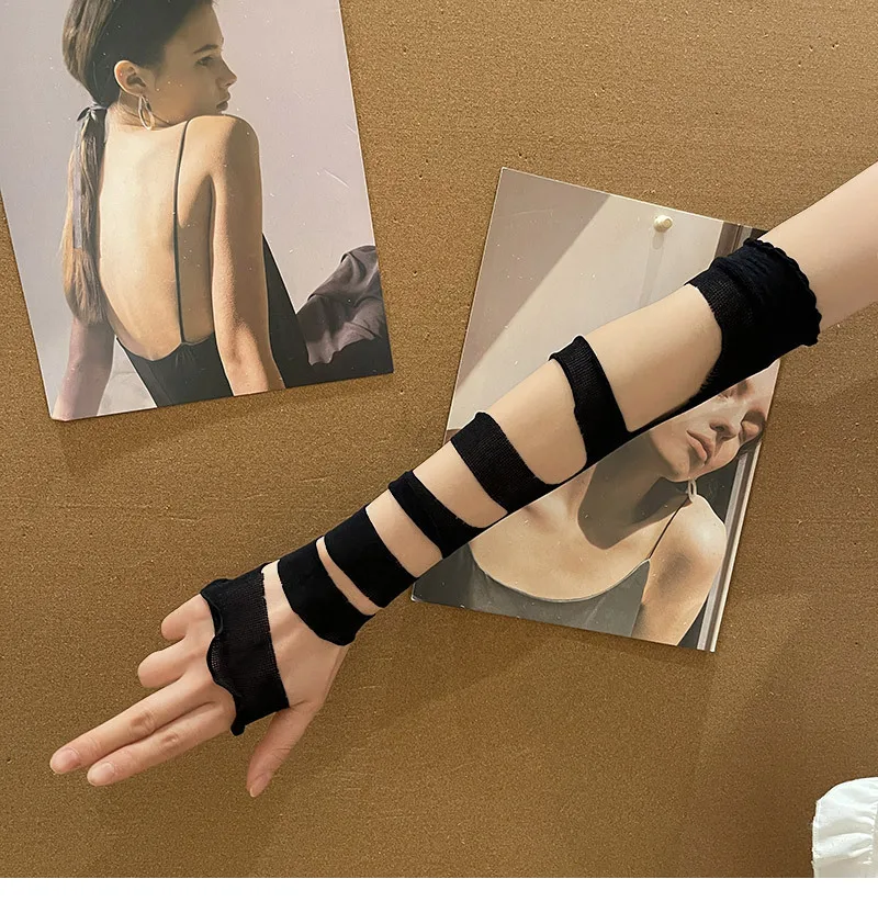 Y2K Lolita Women Girls Striped Gloves Warmer Knitted Long Striped Fingerless JK Gloves Elbow Mittens Party Lolita Accessories