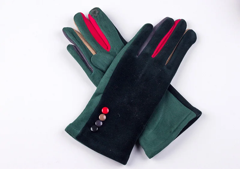 Autumn Winter Women Embroidery Touch Screen Mitten Female Button Suede Leather Velvet Cashmere Full Finger Warm Bow Glove F9