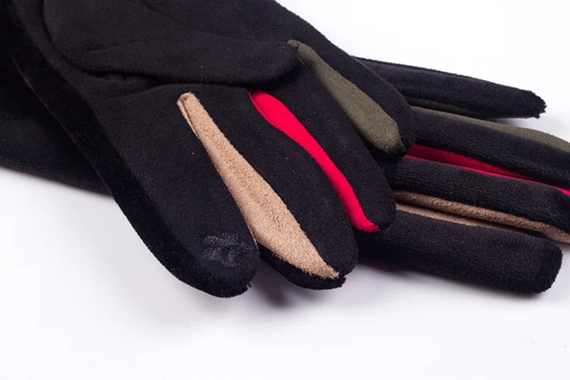Autumn Winter Women Embroidery Touch Screen Mitten Female Button Suede Leather Velvet Cashmere Full Finger Warm Bow Glove F9