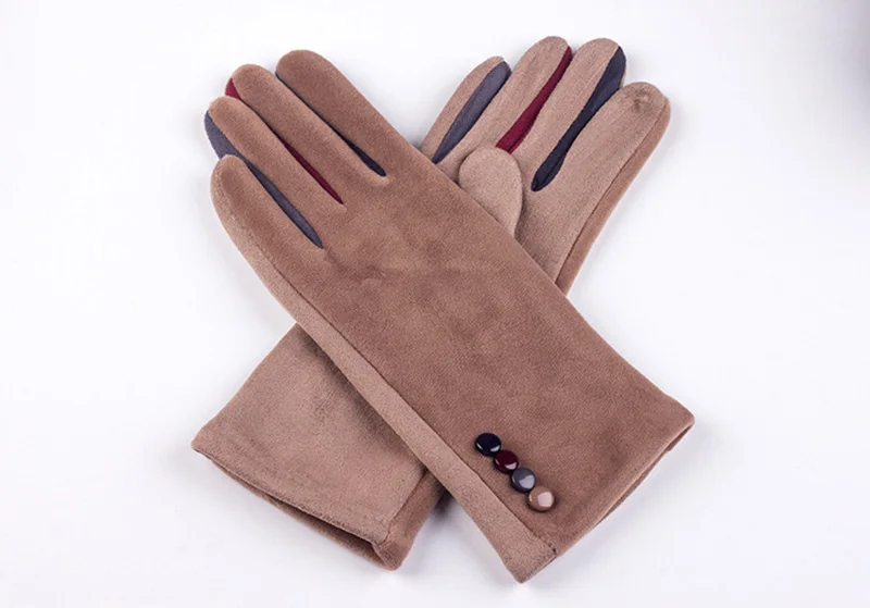 Autumn Winter Women Embroidery Touch Screen Mitten Female Button Suede Leather Velvet Cashmere Full Finger Warm Bow Glove F9
