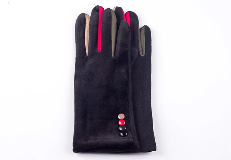 Autumn Winter Women Embroidery Touch Screen Mitten Female Button Suede Leather Velvet Cashmere Full Finger Warm Bow Glove F9