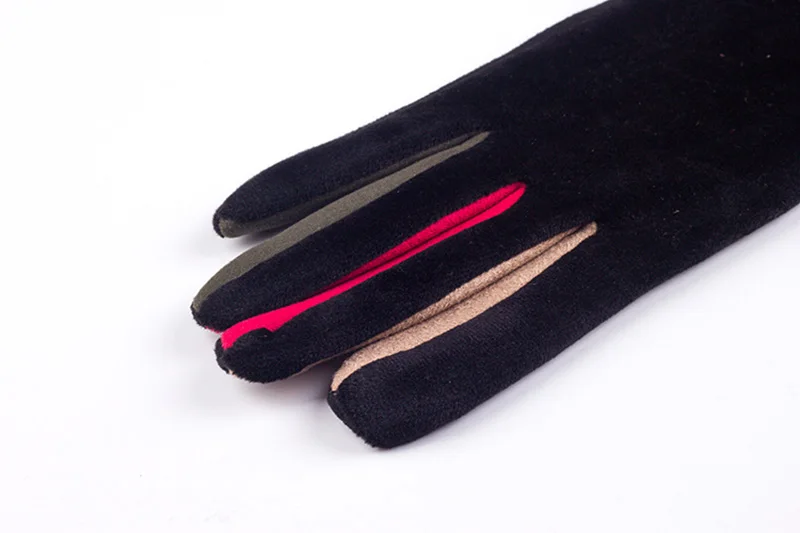 Autumn Winter Women Embroidery Touch Screen Mitten Female Button Suede Leather Velvet Cashmere Full Finger Warm Bow Glove F9