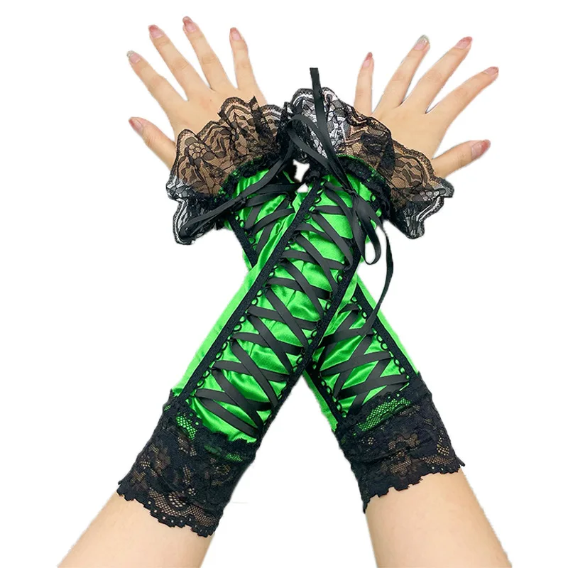 33cm Women Cute Lovely Lolita Cosplay Lace Ribbon Fingerless Gloves Aristocratic Style Stage Performance Evening Dress Accessori