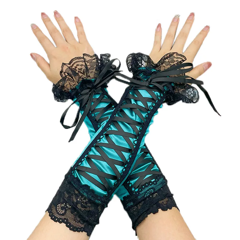 33cm Women Cute Lovely Lolita Cosplay Lace Ribbon Fingerless Gloves Aristocratic Style Stage Performance Evening Dress Accessori